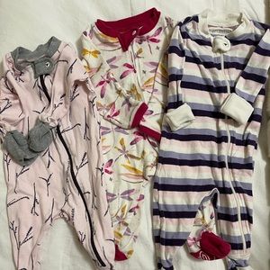 3 0-3 month Burt’s bees zip outfits